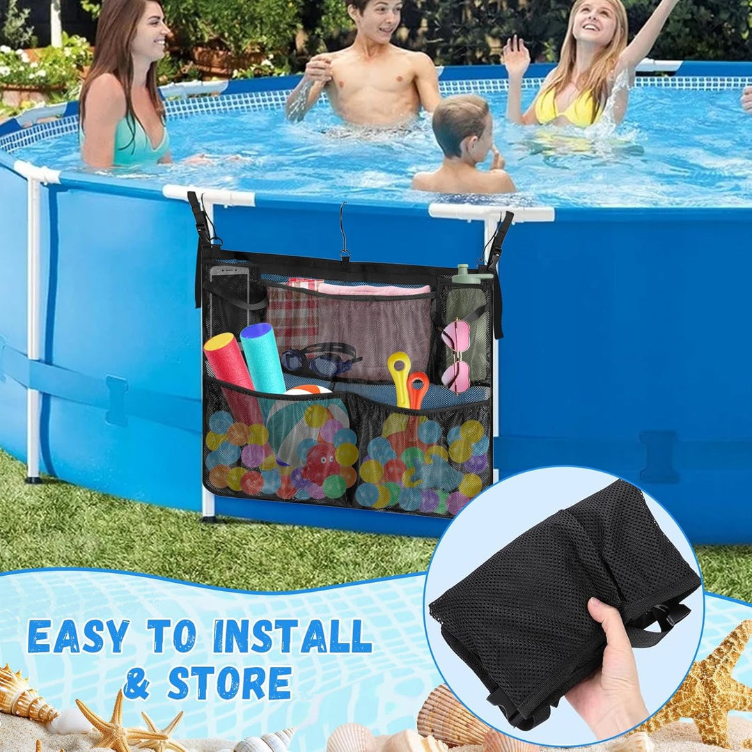 Pool Aufbewahrungstasche, verstellbare Pool Zubehör Organizer Netz mit 5 Netztaschen, Pool Aufbewahr