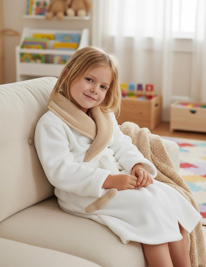 JiAmy Mädchen Bademäntel aus Coral Fleece Kuschelflanell Kuschelweiche Kinderhausmäntel Nachtwäsche