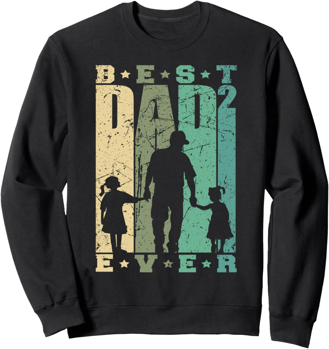 Papa von zwei Mädchen Vatertag Retro Vater mit 2 Töchtern Sweatshirt