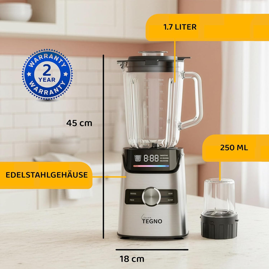 Power Blender - Linea Tegno – Profi Standmixer & Smoothie Maker – 1400W Hochleistungsmixer mit 1,7L