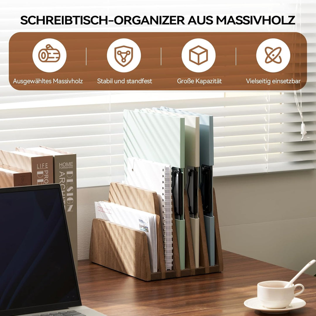 KIRIGEN hölzernen Schreibtisch Mail Organizer 5 Slots File Paper Holder Desktop Holz Dokument Letter