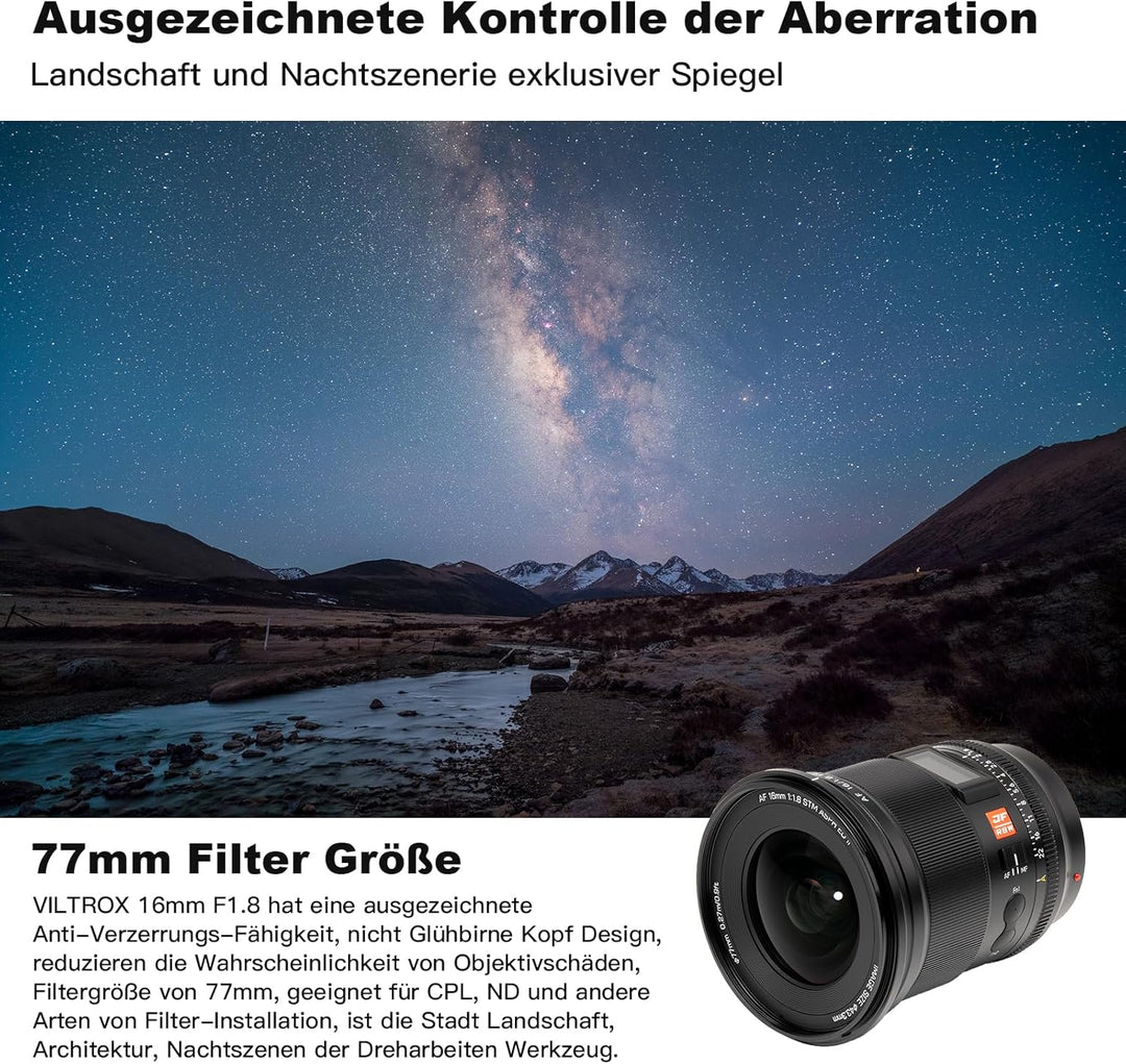 Viltrox 16mm f1.8 Objektiv FE Weitwinkel grosse Blende objektive mit LCD-Bildschirm kompatibel mit s