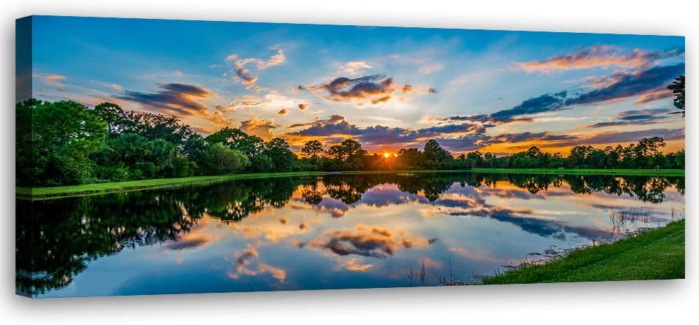 Leinwandbild XXL Natur Wandbild Kunst See Blau 150x60 cm Leinwandbild 150x60 cm Blau_D, Leinwandbild