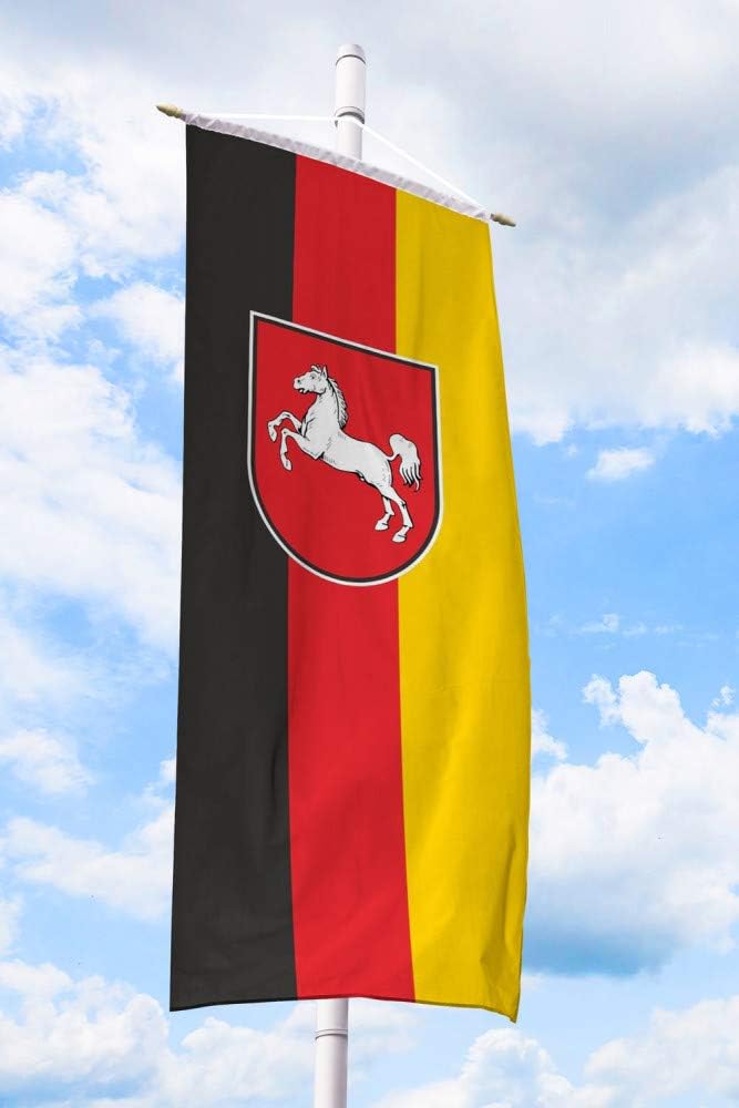 Deitert Bundesland-Flagge Niedersachsen –80x200 cm Niedersachsen-Fahne mit Wappen, Bannerfahne aus r