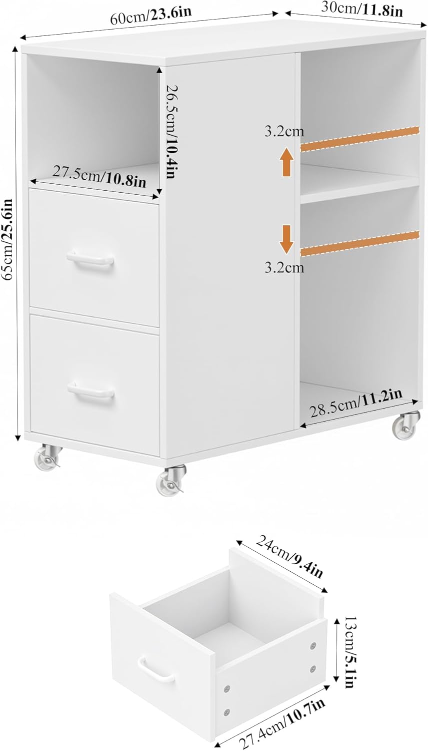 HOCSOK Rollcontainer, Aktenschrank mit Schublade und Fächern, Büroschrank Lagerschrank, Beistelltisc