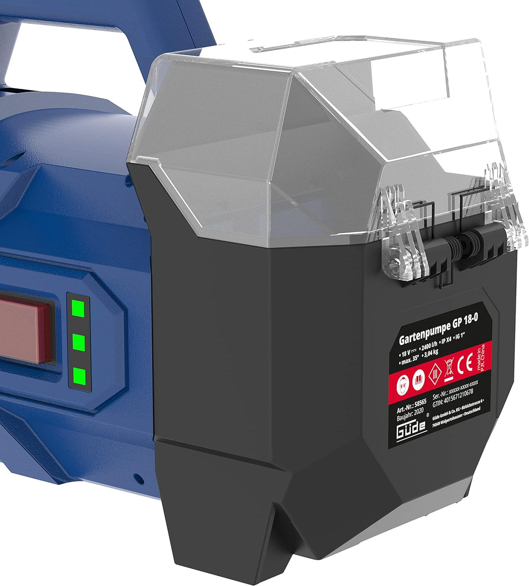Güde 58565 Akku Gartenpumpe GP 18-0 (18 V, 2400 l/h, IG 1", max. Förderhöhe 20 m, integrierter Wasse