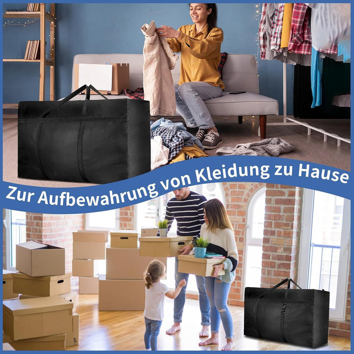 4 Stück 120L Grosse Aufbewahrungstasche, Oxford Heavy-Duty Umzugstaschen mit Reissverschlüssen Handg