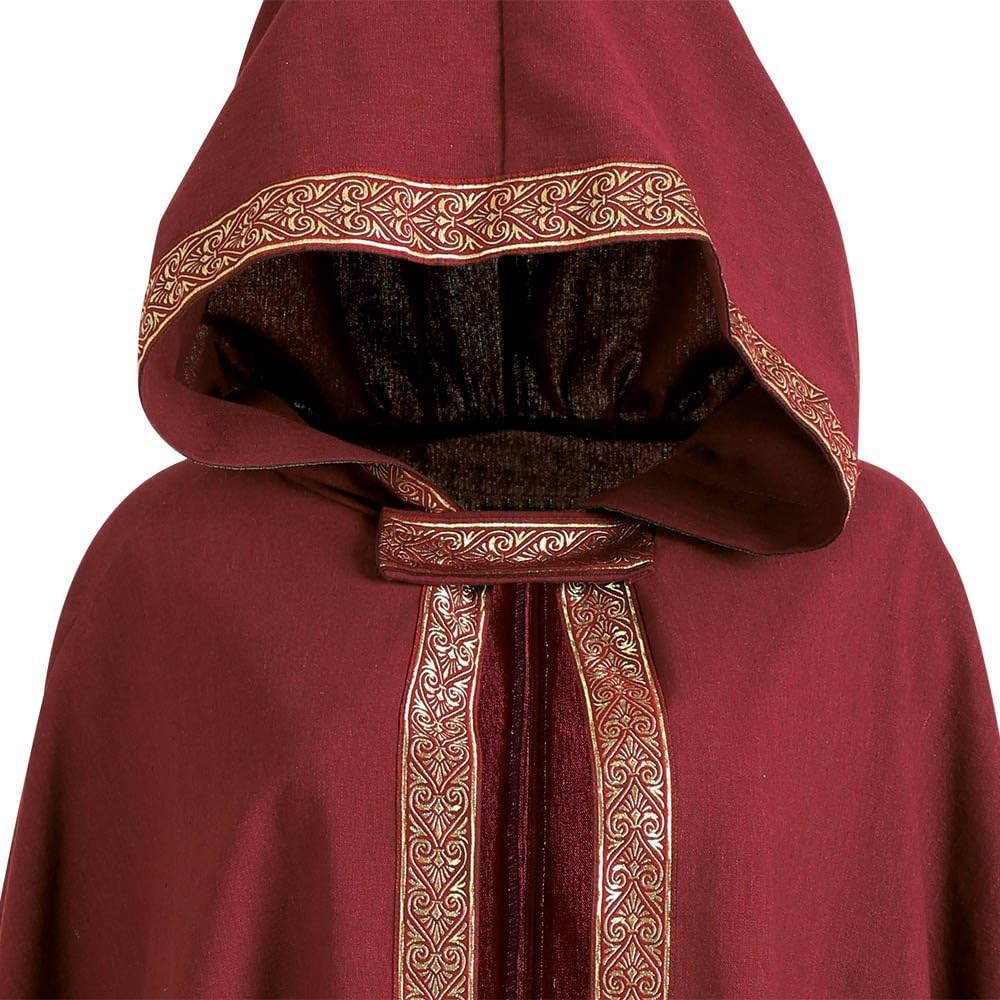 KarnevalsTeufel.de Mittelalter-Umhang edel rot mit Kapuze Verkleidung, Mittelalter LARP Gothik