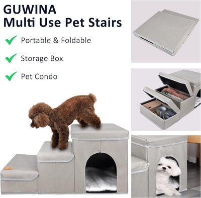 GUWINA Hundetreppe 3 Stufen, Haustiertreppe Faltbar für Sofa & Bett, Abnehmbar Tiertreppe Klappbar m