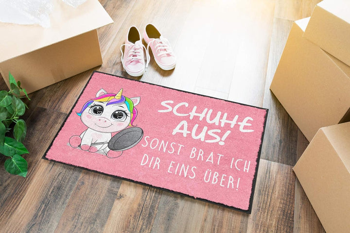 TASSENTICKER - Fussmatte mit Spruch - Schuhe aus! Sonst brat ich dir eins über! - lustig - innen & a