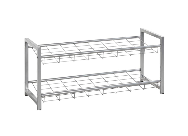 HAKU Schuhregal Metall alufarben 2 Ablagen Stahlrohr Schuhablage Shoe Shelf - Masse: B 80 x H 38 x T