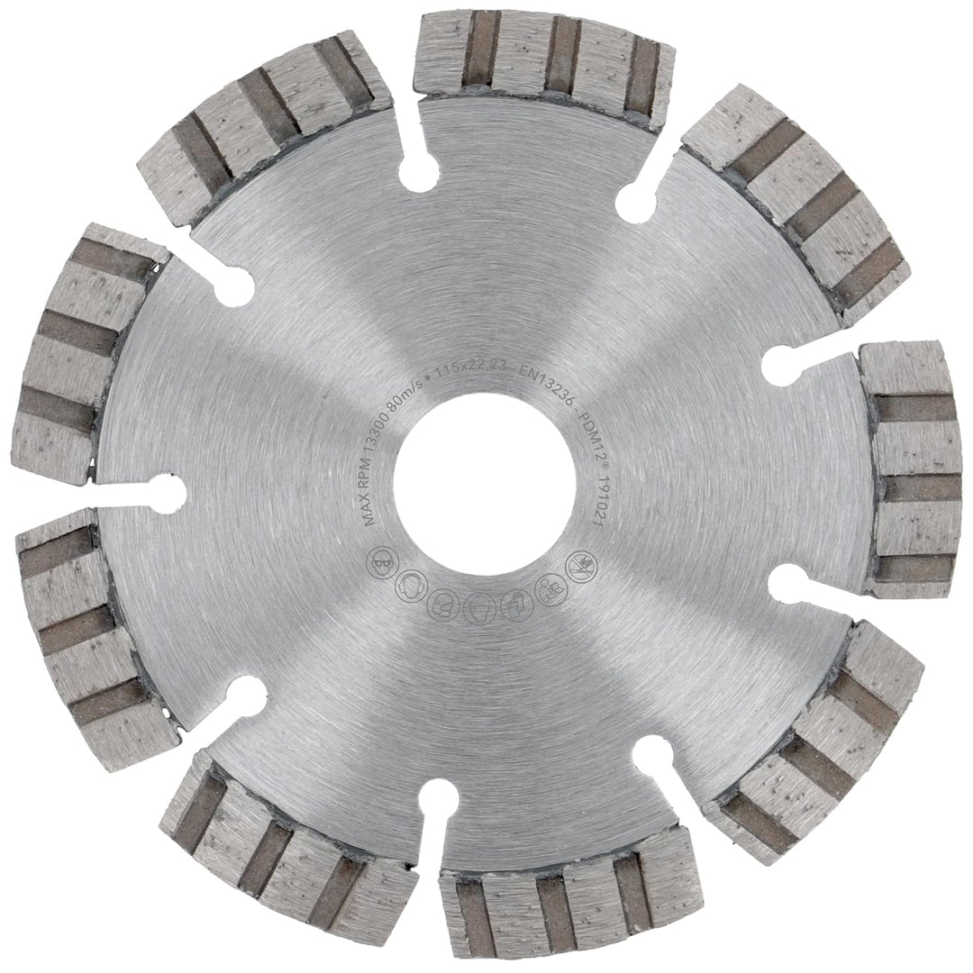 PRODIAMANT Laser Diamanttrennscheibe 115mm Beton Stahlbeton Stein und Ziegel Diamant Turbo-Segmente