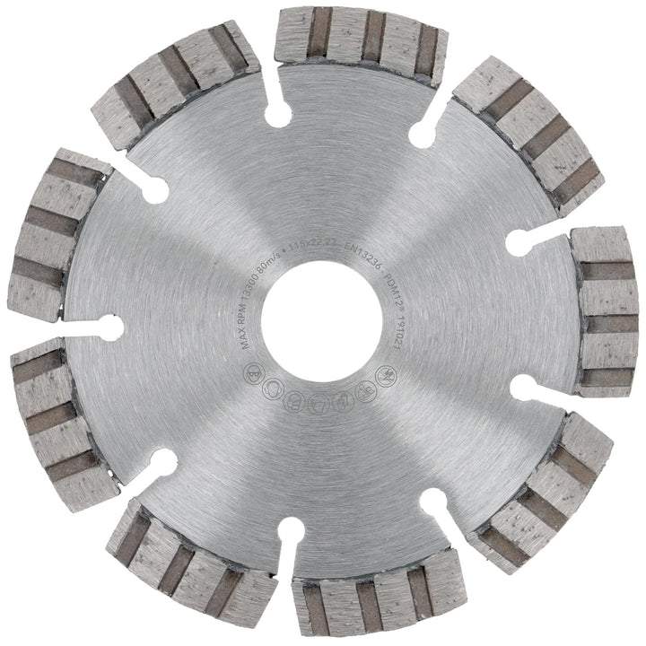 PRODIAMANT Laser Diamanttrennscheibe 115mm Beton Stahlbeton Stein und Ziegel Diamant Turbo-Segmente