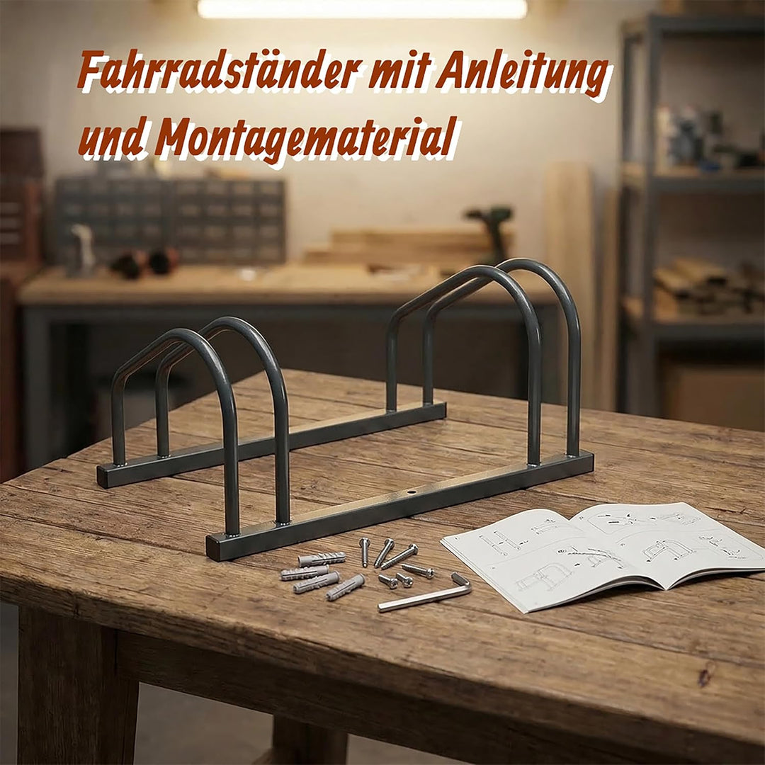 Relaxdays Fahrradständer Boden &amp; Wandmontage, 4 Räder, bis 65 mm Reifenbreite, Garage, Reihenparker,