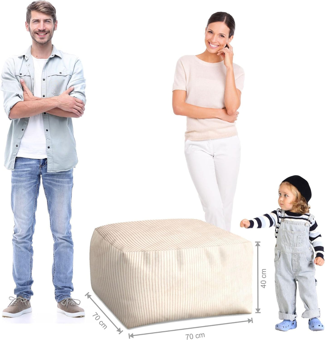 DreamRoots Pouf Hocker Comfort 70x70x40cm - Couch Hocker - Pouf Cord - Hocker Wohnzimmer - Fusshocke