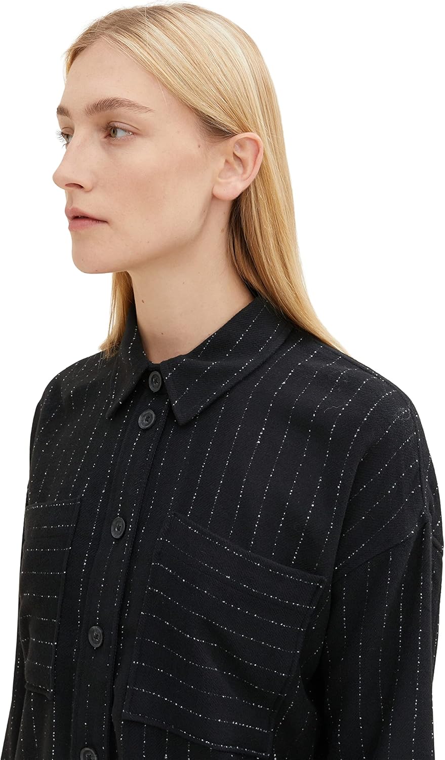 TOM TAILOR Damen Overshirt mit Streifen 36 30718 - Black Irregular Pin Stripe, 36 30718 - Black Irre