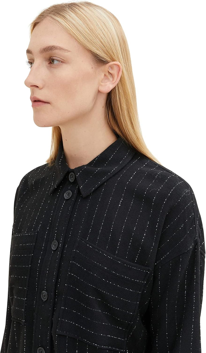 TOM TAILOR Damen Overshirt mit Streifen 36 30718 - Black Irregular Pin Stripe, 36 30718 - Black Irre