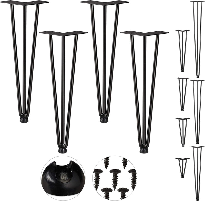 Relaxdays Hairpin Legs, 4er Set, 3 Streben, Metall, Haarnadel Tischbein für Hocker, Tisch & Schrank,