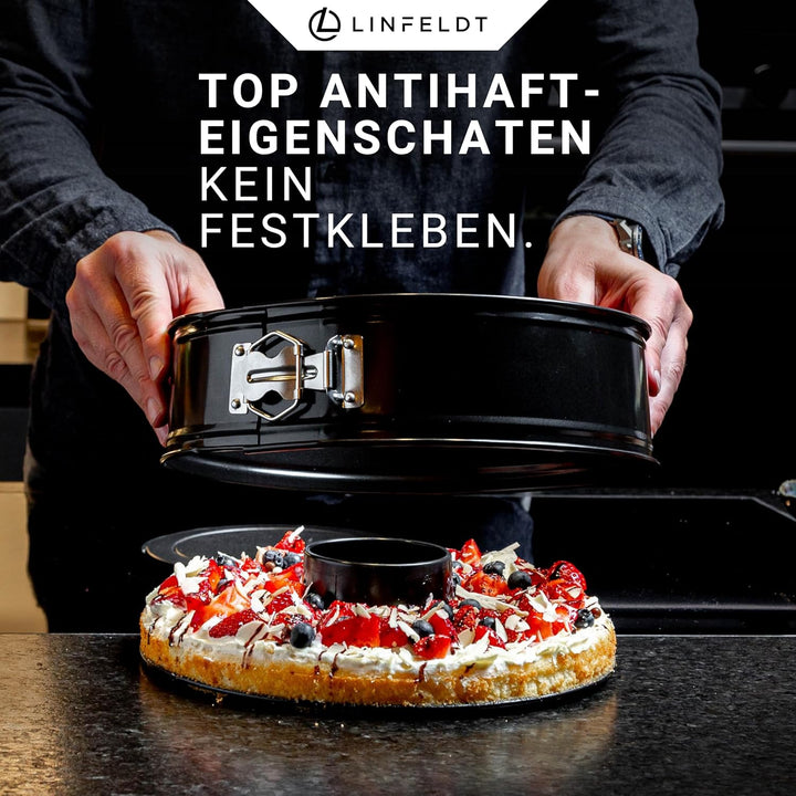 LINFELDT® Springform 28 cm rund auslaufsicher + Antihaft - gemusterter Boden - Tortenform 28 cm rund
