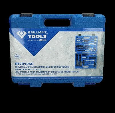 BRILLIANT TOOLS BT701250 Universal-Bremstrommel und Bremsscheiben -Werkzeug-Satz | 15-tlg. [Powered