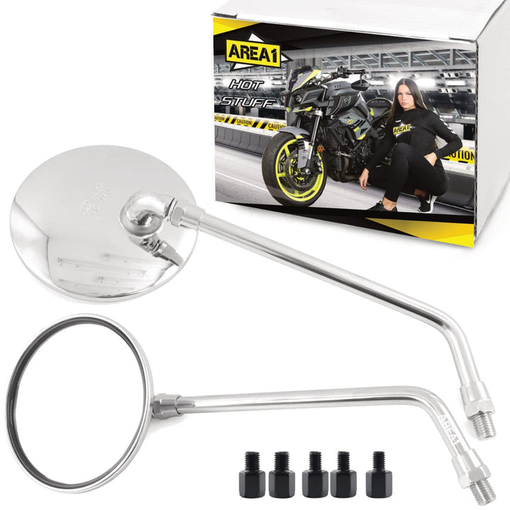 Area1 Chrom Motorradspiegel Rund Custom Retro Vintage Chopper Motorrad Rückspiegel Set E geprüft, 2x