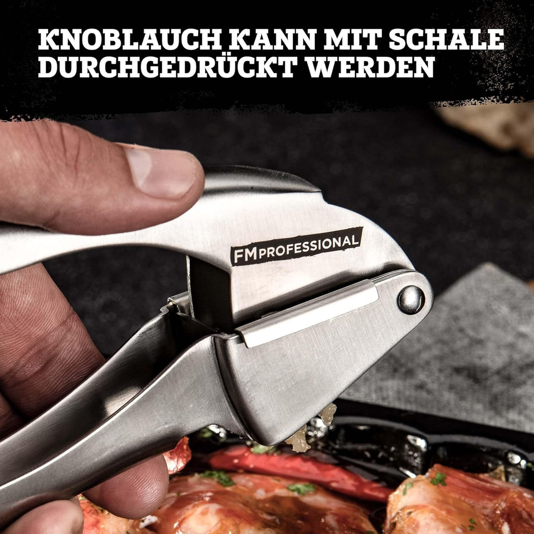 FMprofessional Edelstahl Knoblauchpresse – Professionelle Qualität für müheloses Pressen, langlebig