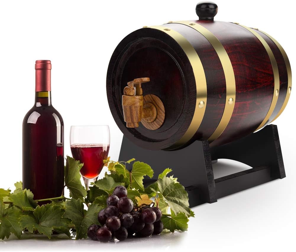 lyrlody Eichenfass, 1.5L Rumfass Whiskyfass Weinfass mit Zapfhahn Holzfass für Bier Whisky Rum Fass,