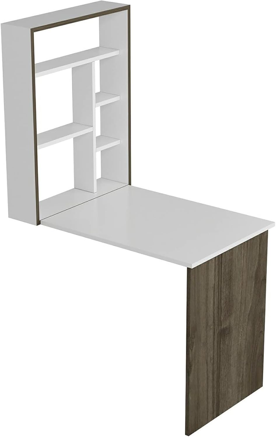 [en.casa] Schreibtisch Greve Wandklapptisch Weiss Walnuss-Optik Bürotisch Arbeitszimmer Wandtisch kl