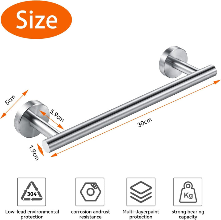 YUET Handtuchhalter 30CM, Handtuchstange Bad Silber,SUS 304 Edelstahl,Handtuchhalter Stange Wand Bad