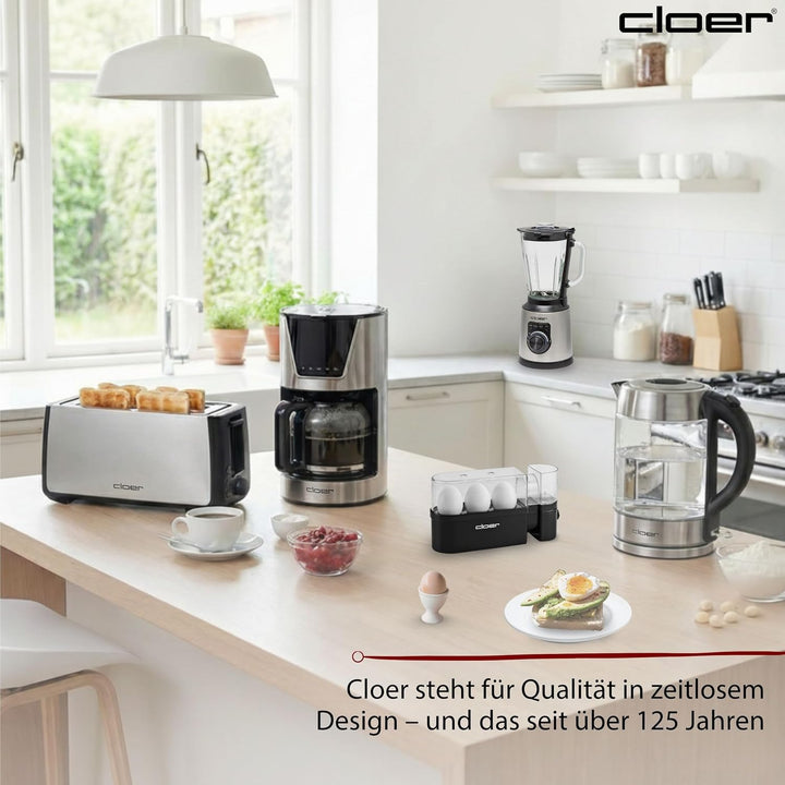 Cloer 6020 Eierkocher, bis zu 3 Eier, herausnehmbarer Eierträger, Servierfunktion, 300 Watt, Kunstst