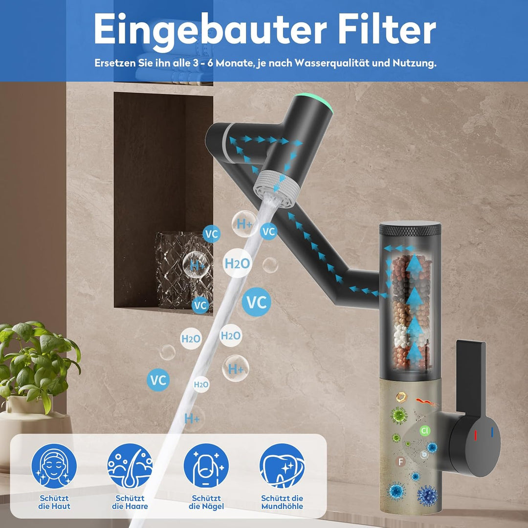 JONKEAN 1080 ° Drehbare Wasserhahn Bad mit Filter, Waschbecken Armaturen mit Temperaturanzeige, Einh