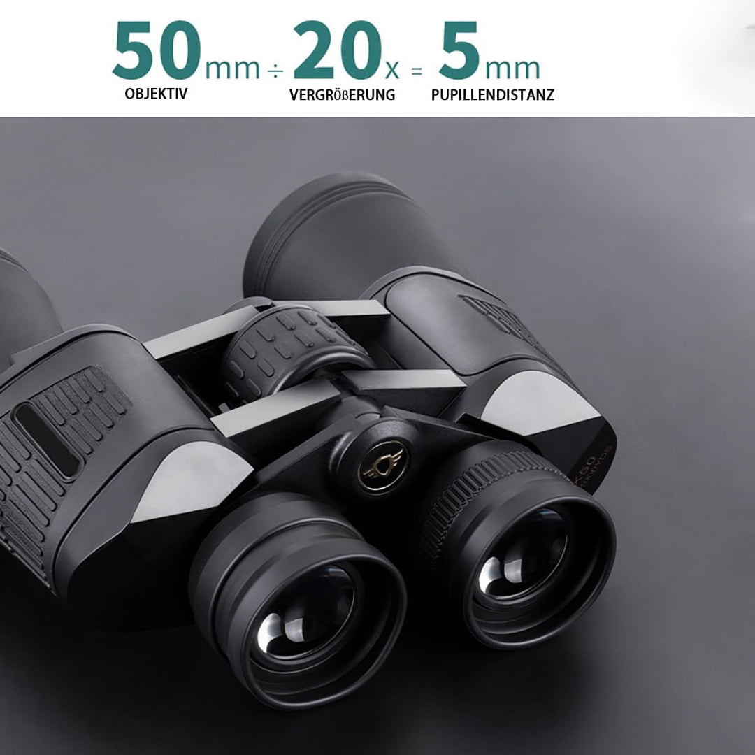 Fernglas für Erwachsene 20x50，27MM Okular HD Ferngläser mit Nachtsicht FMC-Linse Feldstecher und Tra