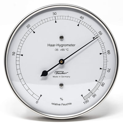 Fischer 111.01 - Haar-Hygrometer - 103mm Aussen-Luftfeuchtigkeitsmesser aus Edelstahl Made in German