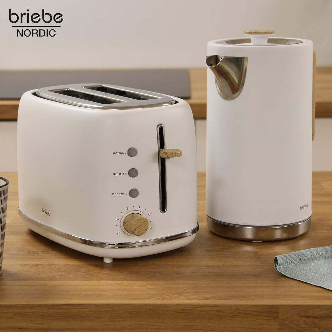 briebe Nordic Set Toaster 2 Scheiben Breite Schlitze mit Brötchenaufsatz, 6 Toast Stufen + Wasserkoc