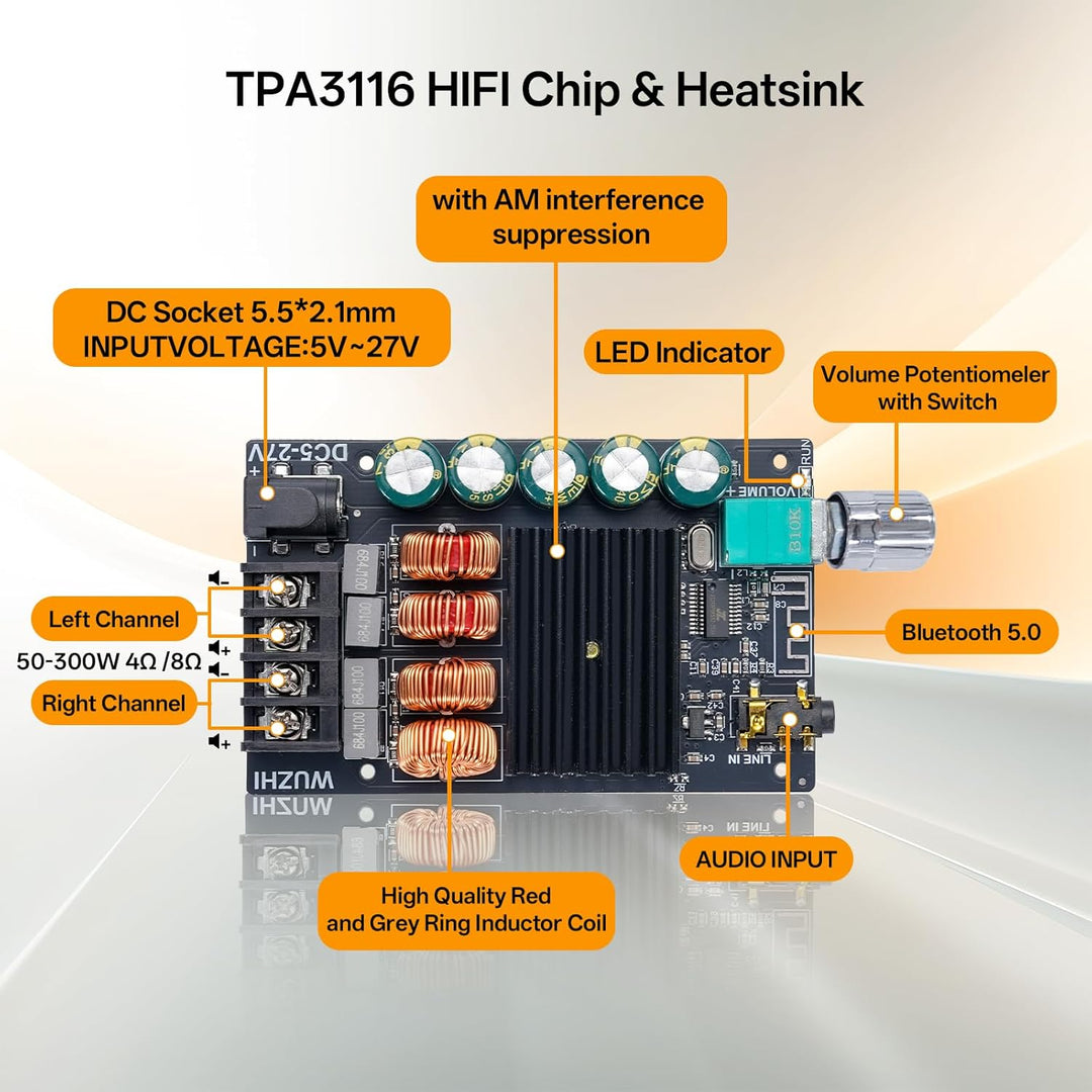 TPA3116 Bluetooth-Verstärkerplatine, 100W + 100W Audioverstärkerplatine | mit LC-Filtertechnik, Zwei