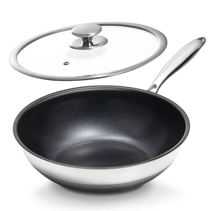 KOKHUB 30 cm Antihaft-Wok mit Deckel, Titan-Keramik-Edelstahl-Wokpfanne, grosse Kapazität für 3-5 Pe