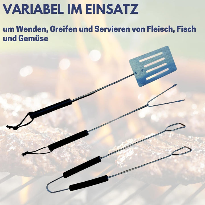 Best Sporting Grillbesteck Set 3-teilig I Grill Besteck aus Grillgabel, Grillwender und Grillzange E