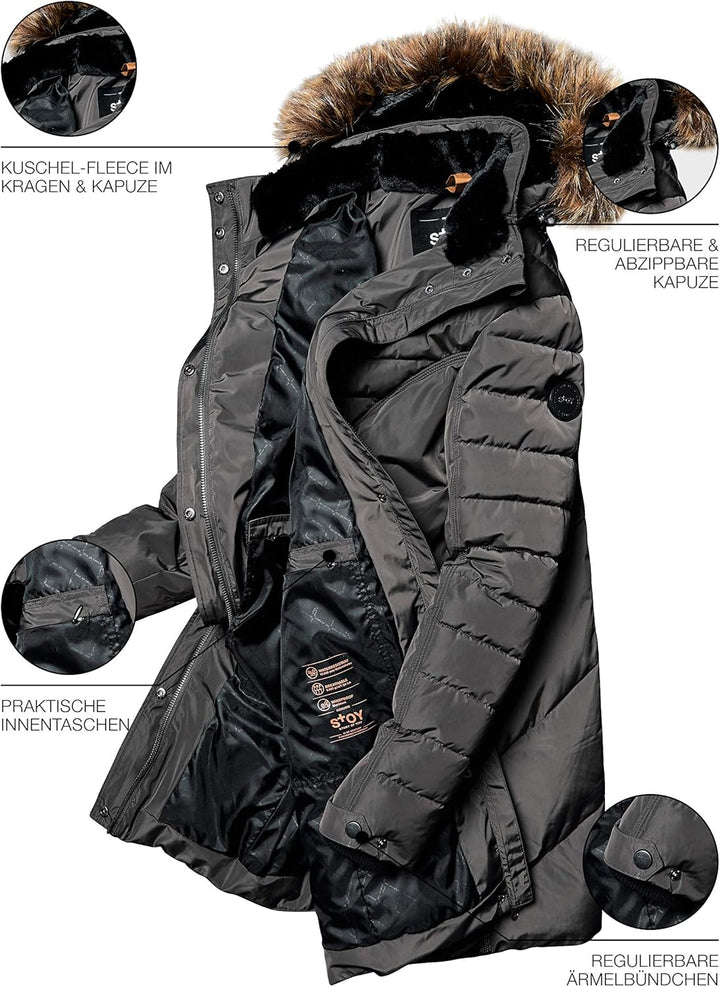 STOY Damen Wmn Quilted Prk D Parka In Daunenoptik Mit Abzippbarer Kapuze 52 anthrazit, 52 anthrazit
