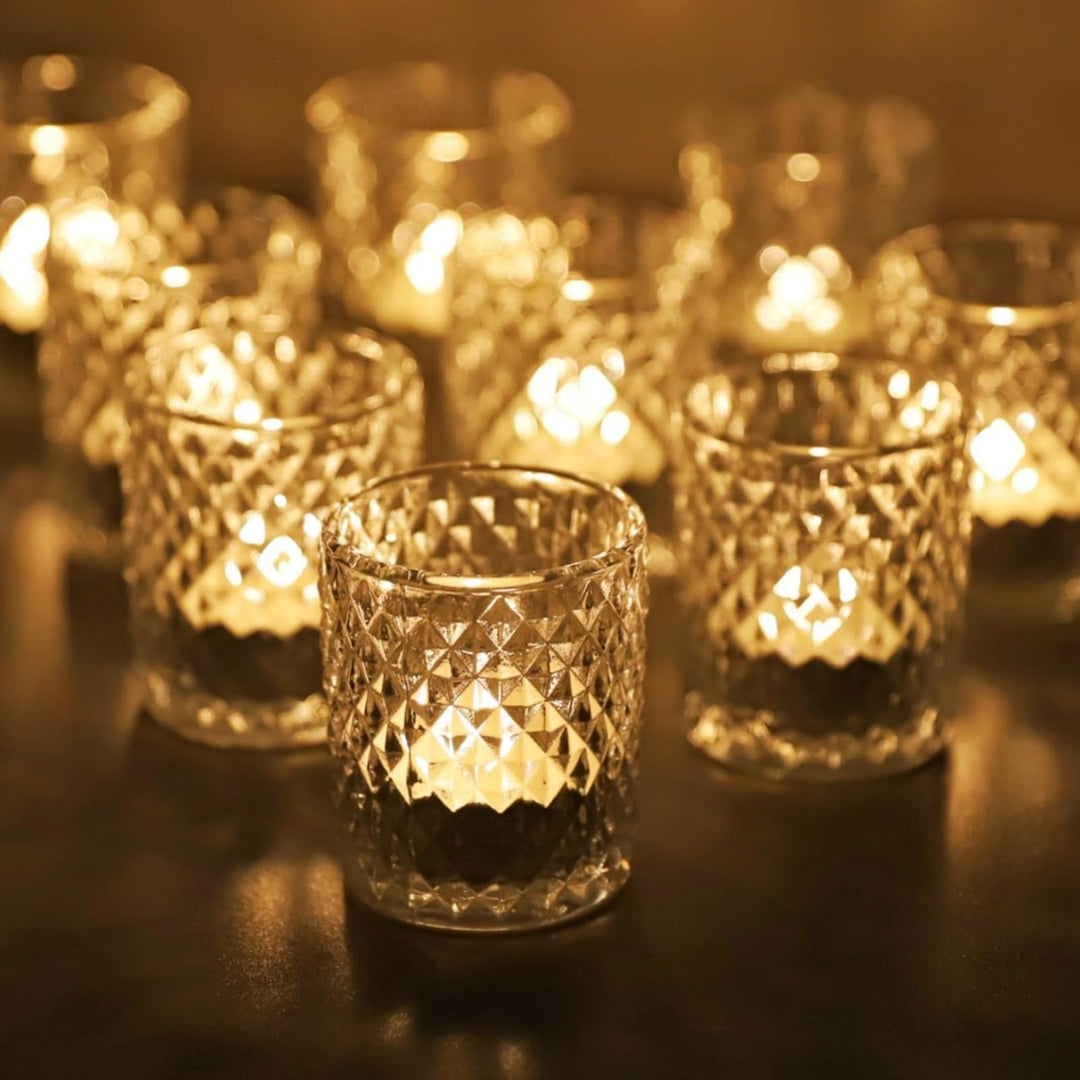Vohocandle Klare Teelichthalter Glas mit 12, Teelichtgläser Vintage als Raumdekoration, Transparente