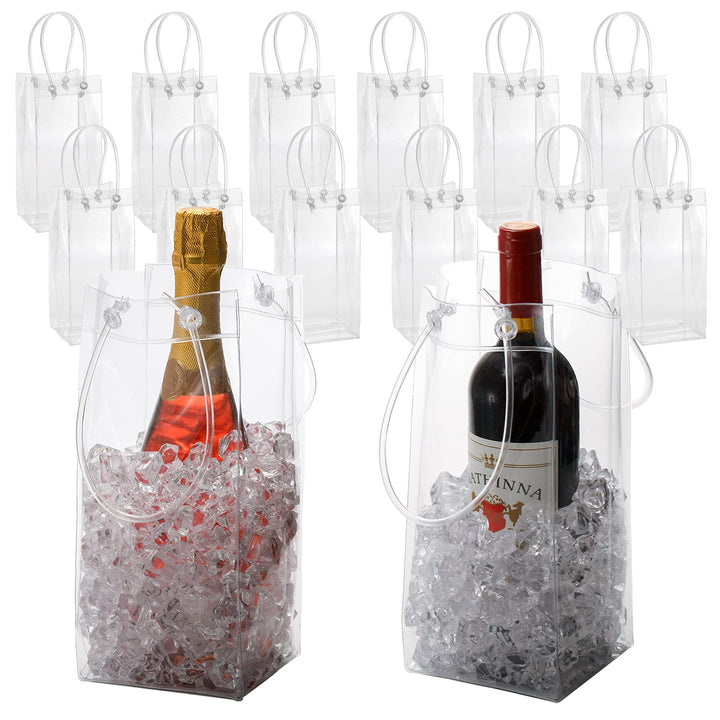 Frcctre 12 Stück Eisweinbeutel, tragbare, faltbare PVC-Weinbeutel, Kühltaschen mit Griff, transparen