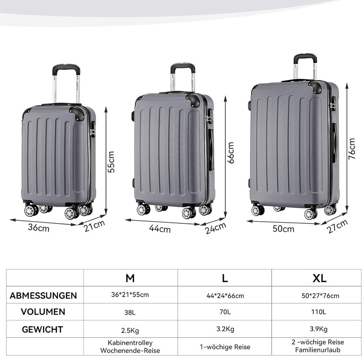 BEIBYE- Hartschalenkoffer Koffer Trolley Rollkoffer Reisekoffer Zahlenschloss 4 Zwilings-Rollen (Dar