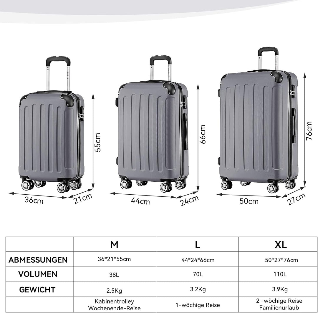 BEIBYE Zwillingsrollen Hardcase Reisekoffer Koffer Trolleys Hartschale in XL-L-M in 14 Farben (Busin