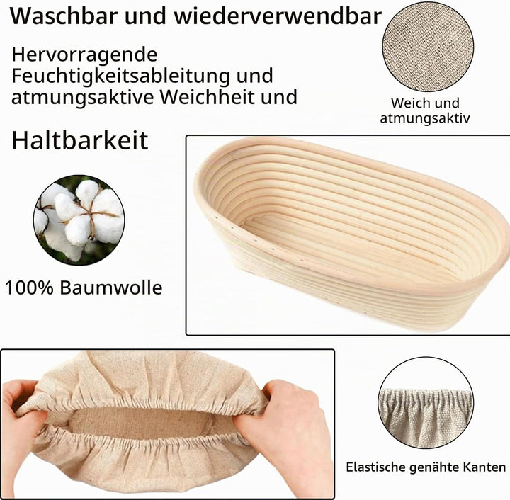 2pcs Gärkorb Oval 25cm Banneton Set, Gärkörbchen Oval, Brotkorb aus Nachhaltigem Rattan, Zum Brotbac