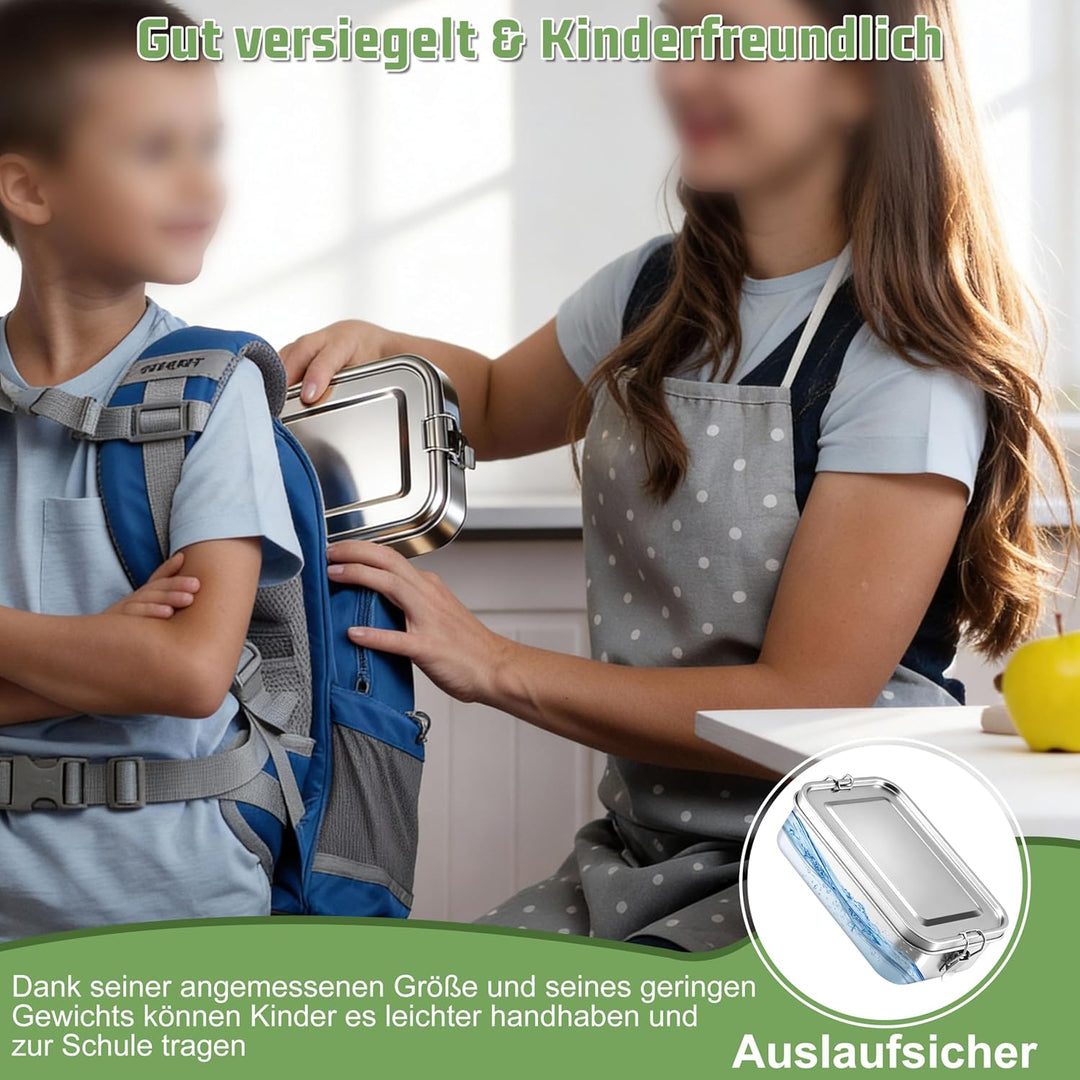 Homikit Brotdose mit Fächern 2er Set, 2400ml Edelstahl Lunchbox Bento Box Erwachsene, Auslaufsicher