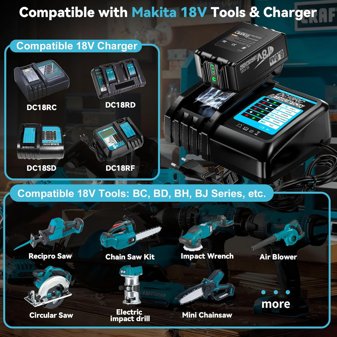 2 Stück 18V 8.0Ah Akku für Makita Li-ion Ersatzakku 8000mAh BL1860B BL1860 BL1850 BL1850B BL1840B BL