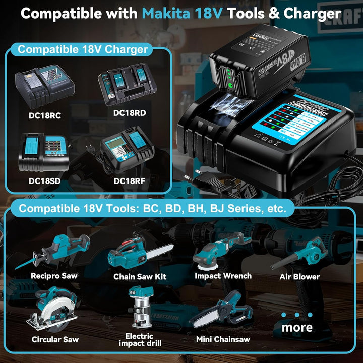 2 Stück 18V 8.0Ah Akku für Makita Li-ion Ersatzakku 8000mAh BL1860B BL1860 BL1850 BL1850B BL1840B BL
