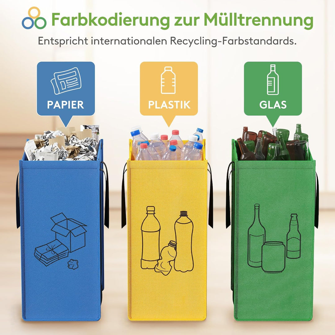 Lifewit Mülltrennsystem für Küche, Mülleimer 3 fächer für Papier, Glas und Plastik, Recycling behält