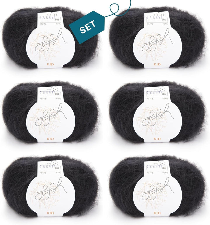 ggh Kid Box - 6 Knäuel Strickwolle aus Kid Mohair - Farbe 101 - Schwarz, 101 - Schwarz