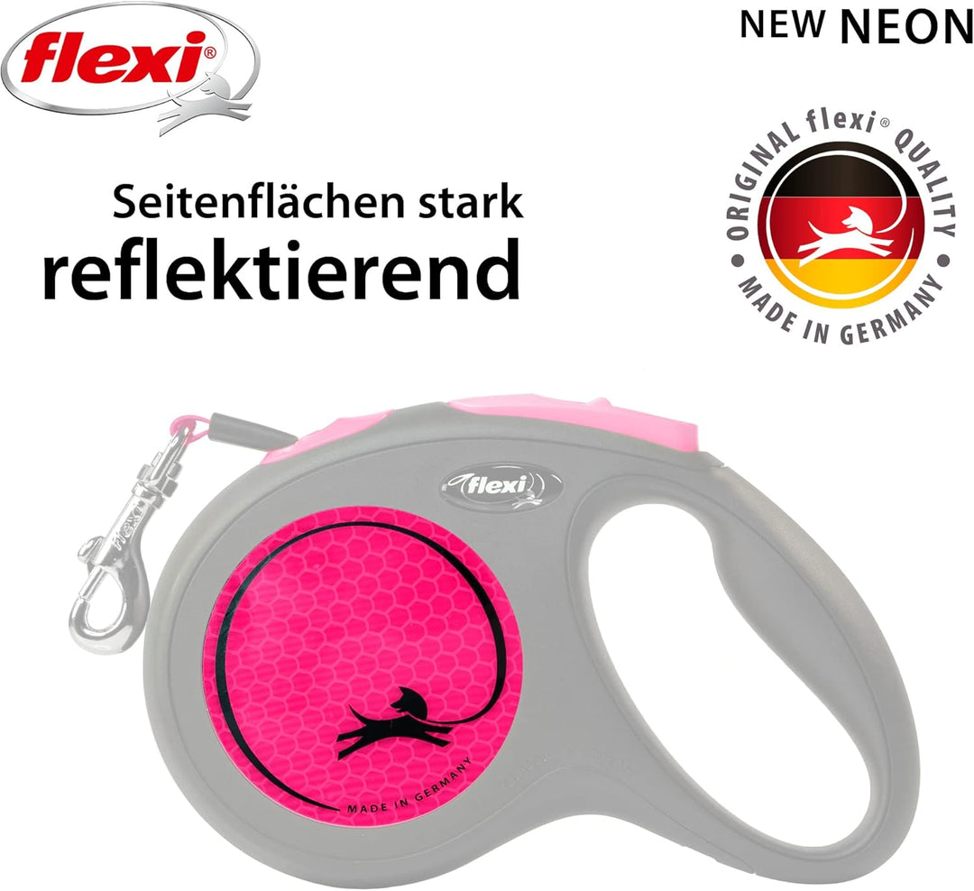 flexi® Neon M Gurt 5 m schwarz, neon-Pinker Gurt, reflektierende Seitenfläche, Roll-Leine für Hunde
