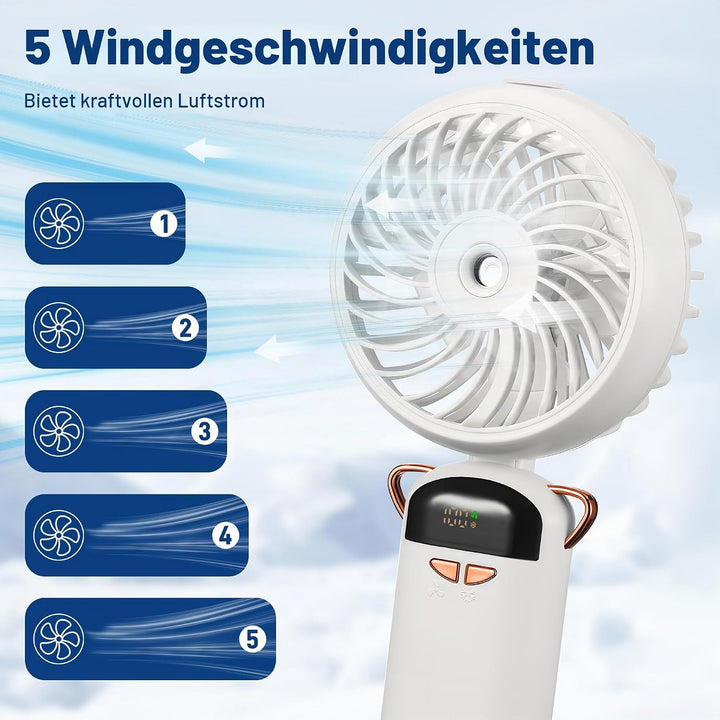 Kssvzz Handventilator Akku Aufladbar mit Wasserkühlung USB 5 Stufen Weiss | Tragbarer Mini-Ventilato